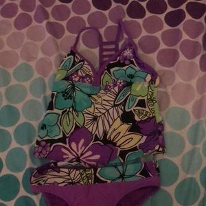 Purple floral bathing suit